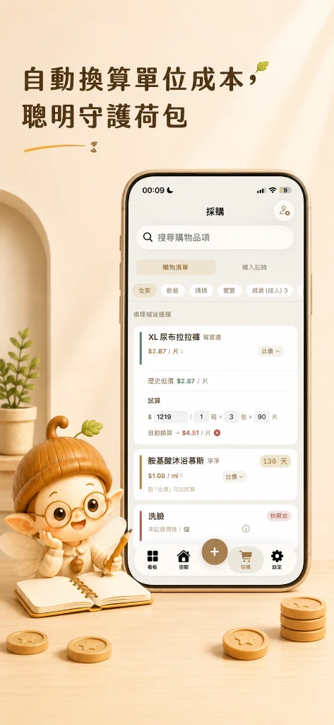 自動換算單位成本，聰明守護荷包